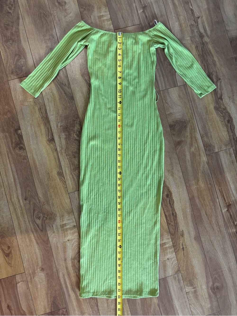 Off-Shoulder Ribbed Dress - Lime Green - Picture 6 of 7